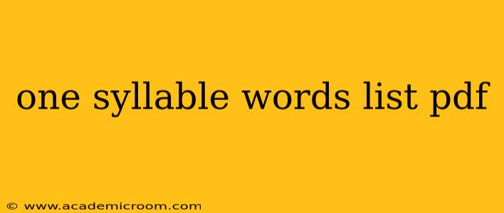 one syllable words list pdf