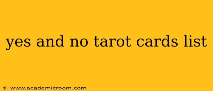 yes and no tarot cards list